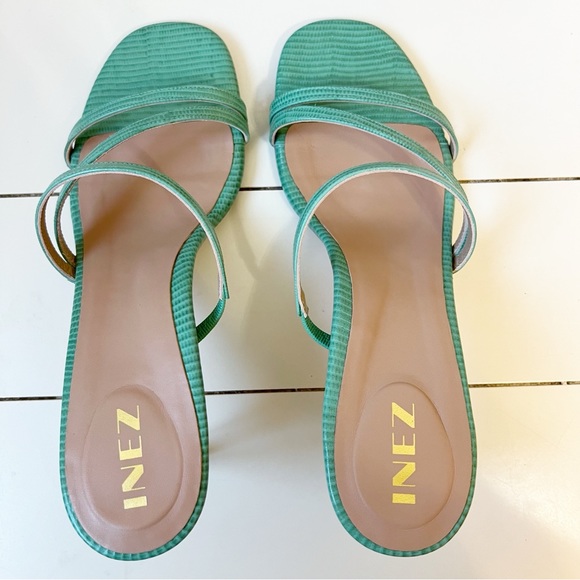 Inez Sofia Embossed Leather Strappy Slide Sandals Spearmint Lizard Size 7 - Picture 6 of 11
